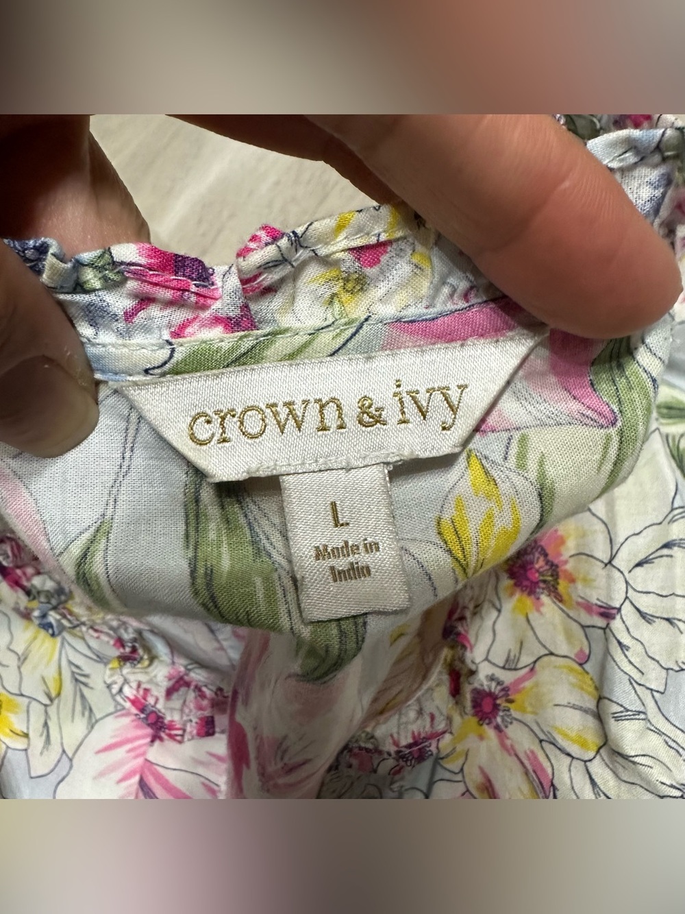 Crown & Ivy Pink Blue Yellow Floral Midi Dress Sz L - Picture 7 of 8